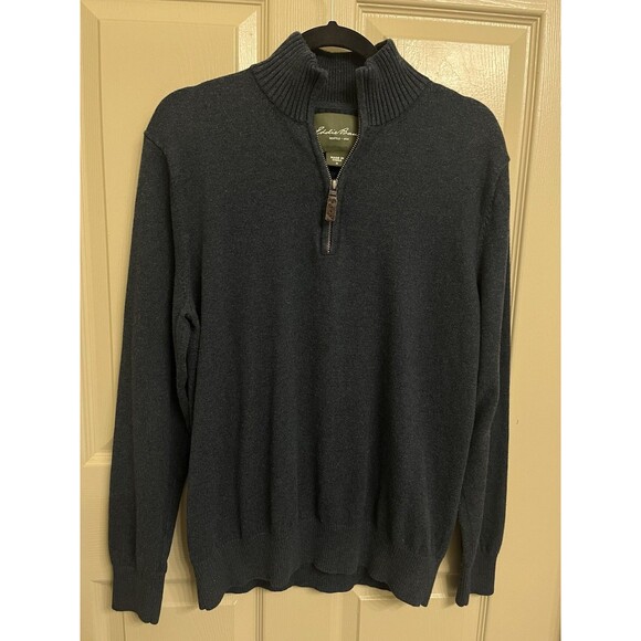 Eddie Bauer Mens Size Medium Sweater 1/4 Zip Cotton Cashmere Pullover Navy Blue - Picture 4 of 15